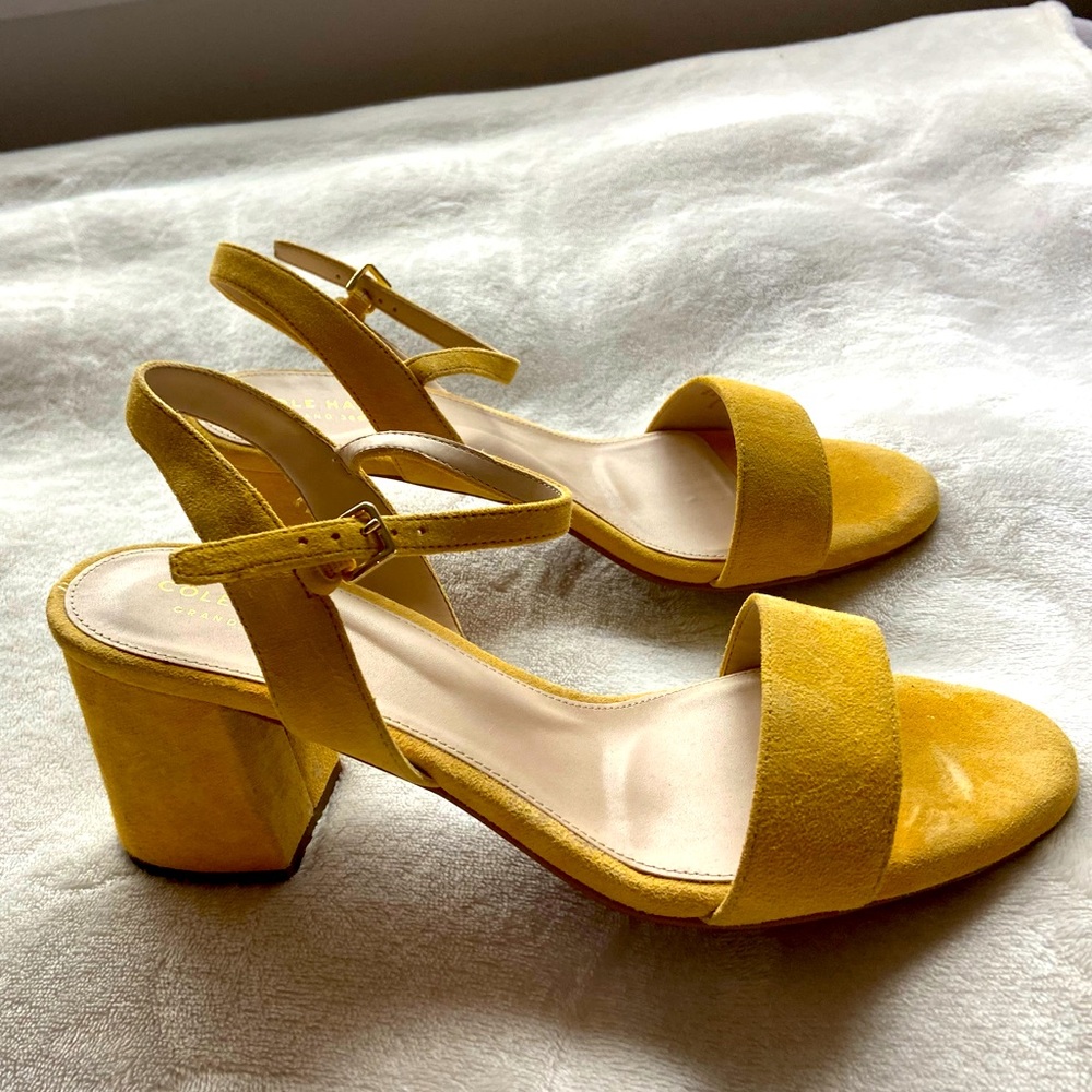 Cole Haan Yellow Open Toe Block Heels. Size 8.5